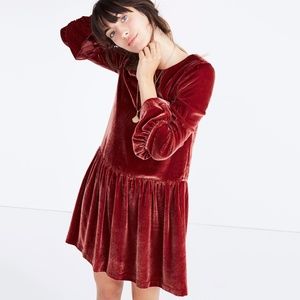 MADEWELL Bell Sleeve Velvet Dress in Spiced Rose/M